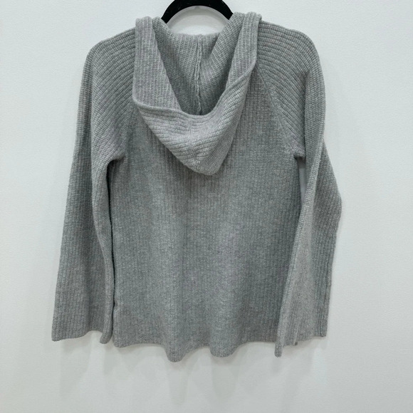 Gap Merino Wool Ribbed Hooded V-Neck Sweater, Grey, M - Picture 3 of 4